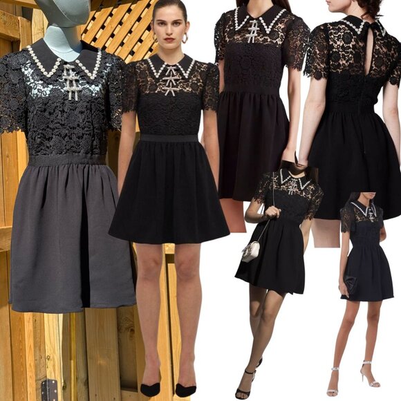 Self-Portrait Dresses & Skirts - 🆕 SELF PORTRAIT 🧿 NWOT Black Guipure Diamante Lace Mini Dress - Sz UK 10 US 6